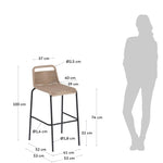 LAMBTON Stackable stool in brown rope and black finish steel, 74 cm