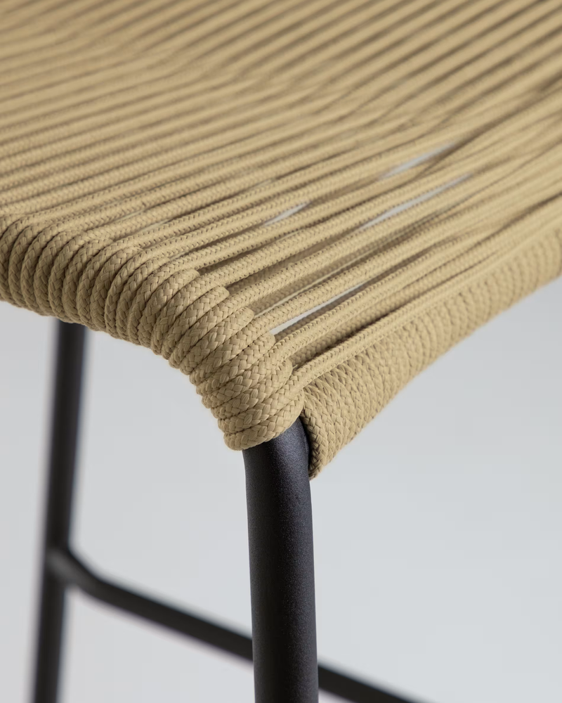 LAMBTON Stackable stool in brown rope and black finish steel, 74 cm