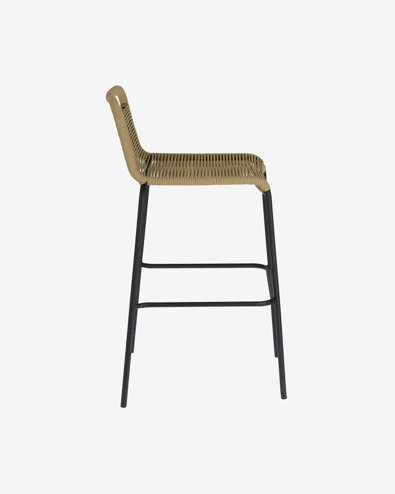 LAMBTON Stackable stool in brown rope and black finish steel, 74 cm