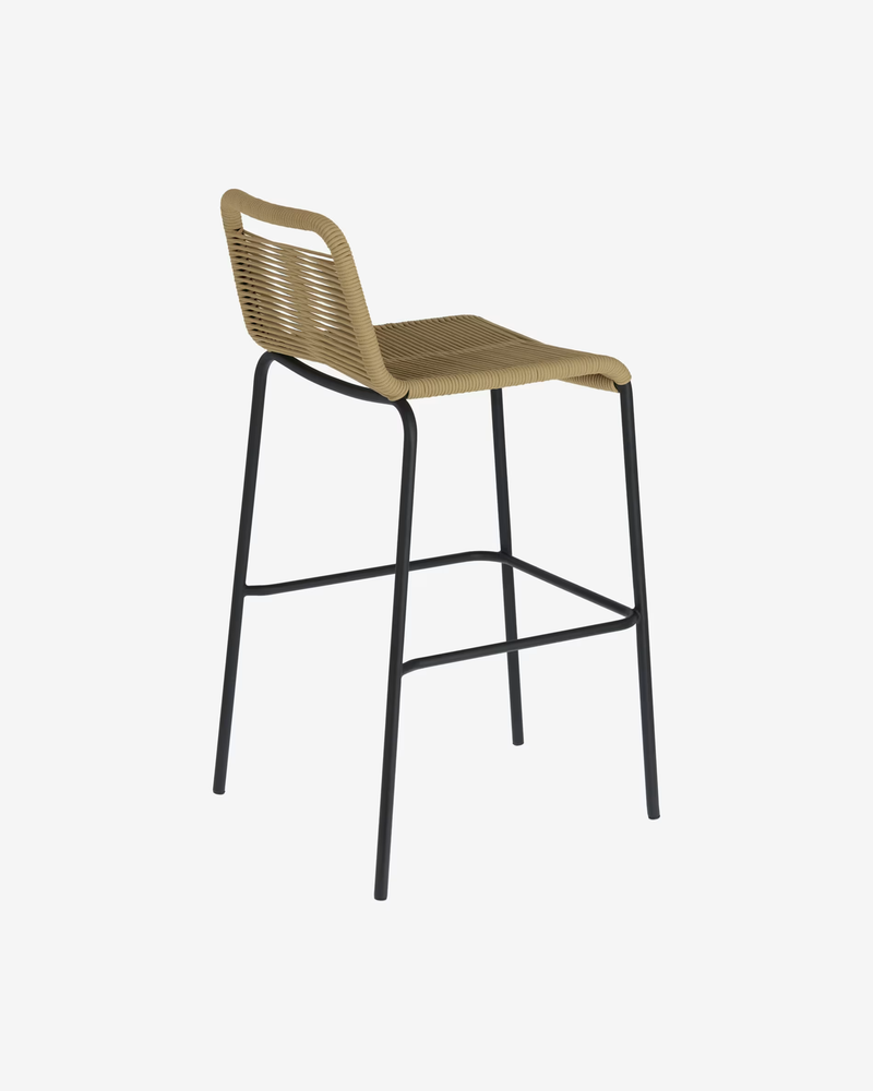 LAMBTON Stackable stool in brown rope and black finish steel, 74 cm