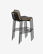LAMBTON Stackable stool in brown rope and black finish steel, 74 cm