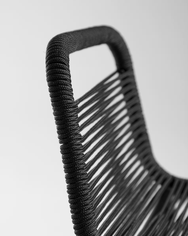LAMBTON Stackable stool in black rope and black finish steel, 62 cm