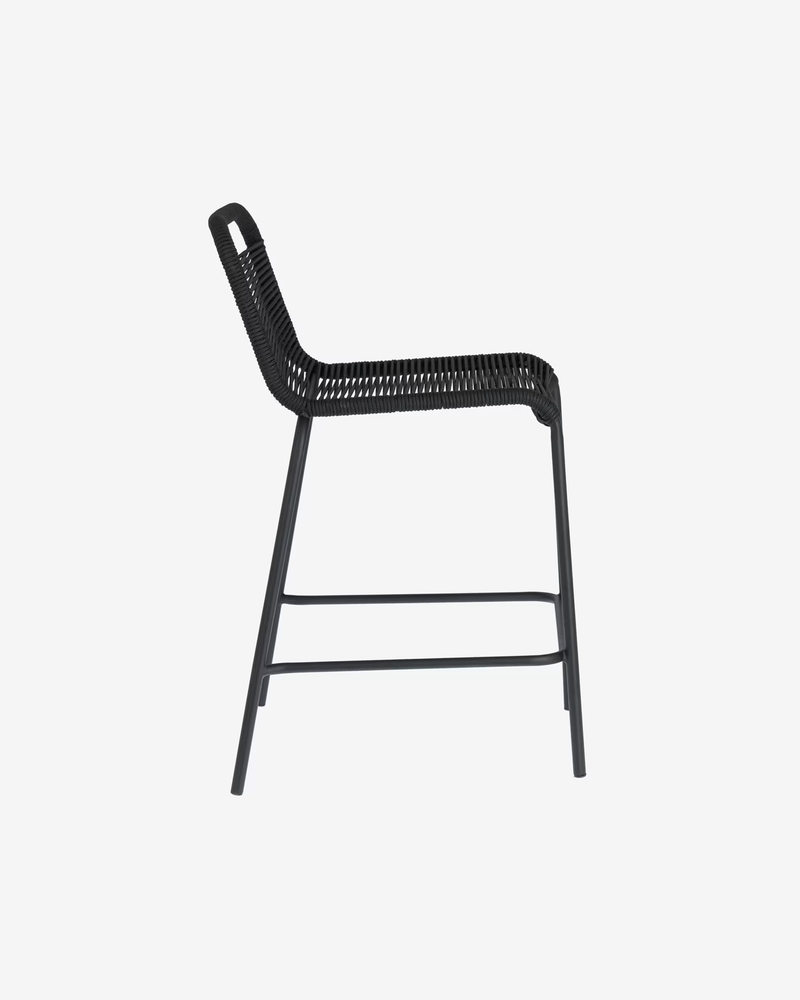 LAMBTON Stackable stool in black rope and black finish steel, 62 cm