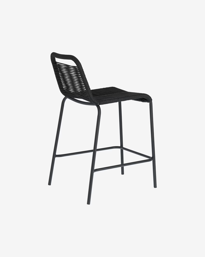 LAMBTON Stackable stool in black rope and black finish steel, 62 cm