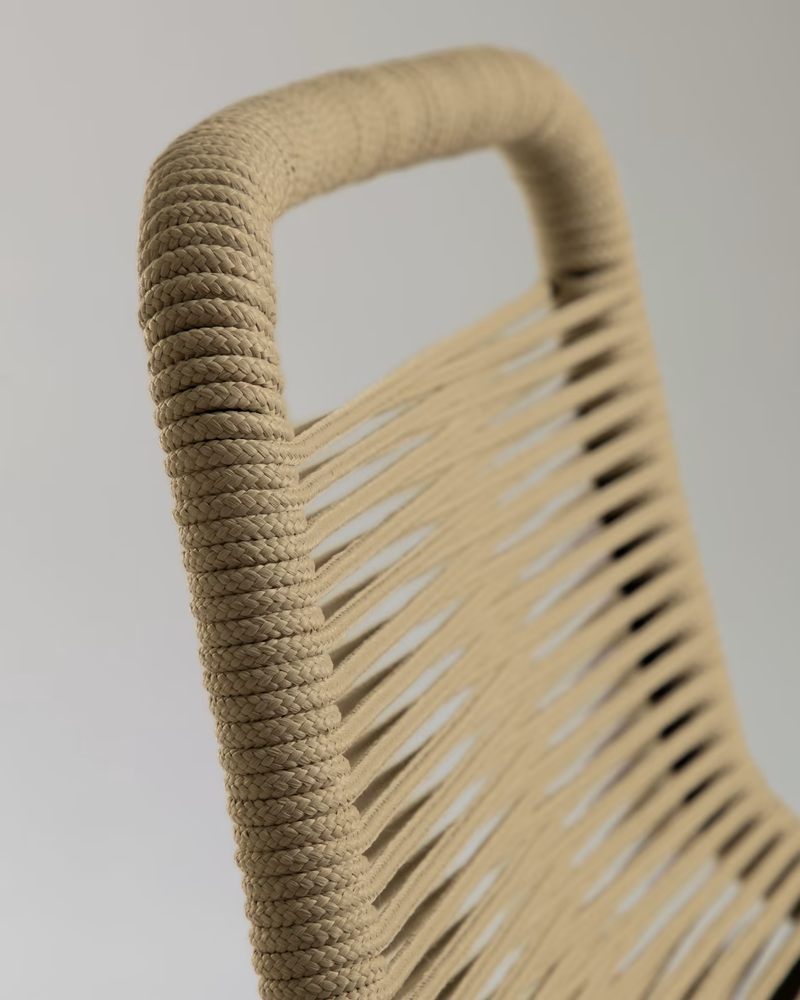 LAMBTON Stackable stool in brown rope and black finish steel, 62 cm