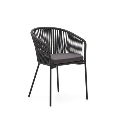 YANET Black rope chair with galvanised steel legs