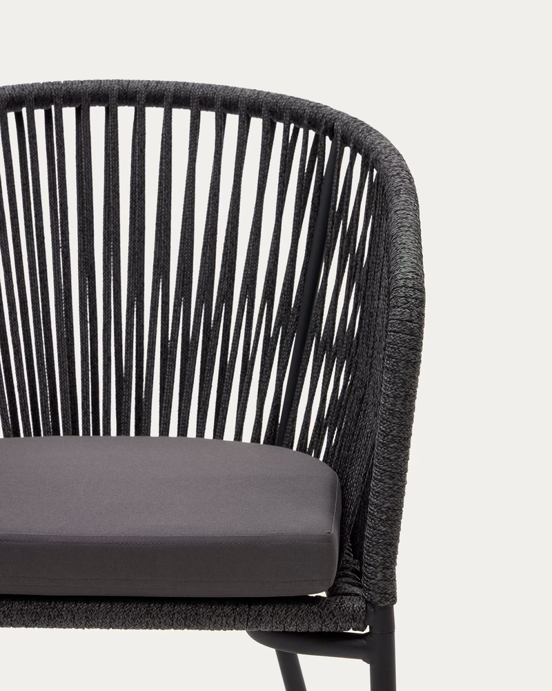 YANET Crna stolica od užeta s nogama od galviziranog čelika