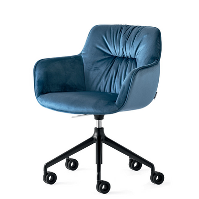 COCOON Padded swivelling height-adjustable armchair with an aluminium base set on castors