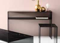 BRIDGE Console table with rectangular ceramic top and glass base