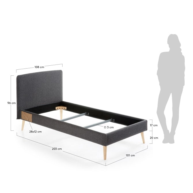 DYLA Bed in Black, 90x190 cm