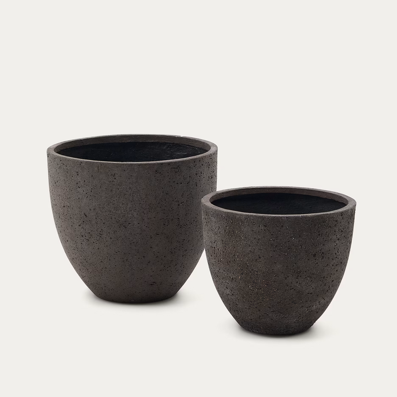 SERILI Set of 2 dark grey cement and fiberglass plant pots