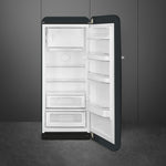 50's STYLE Black refrigerator with rounded curves and chrome details