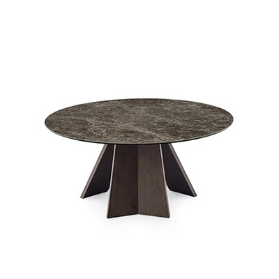 ICARO Table with round fixed top and central wooden base