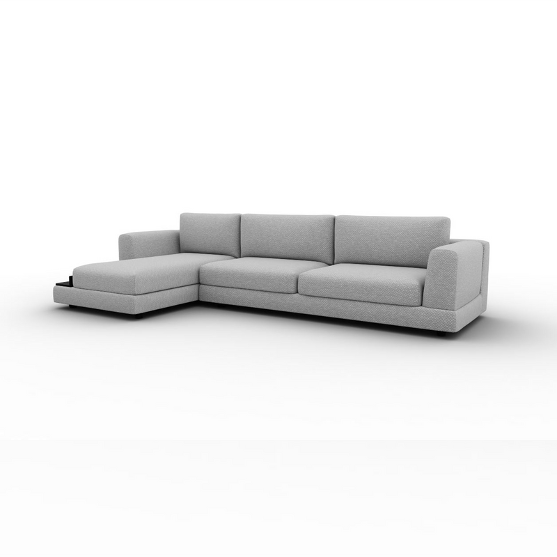 LAYLA 3-seater maxi sofa with chaise longue with armrest and tray