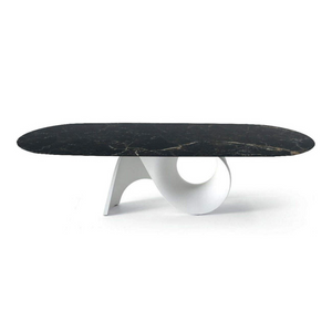 SEASHELL Table with an elliptical non-extending top and central base in cement, FE