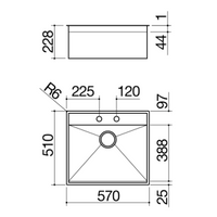 57×51 cm built-in, flush and undermounted Lab sink