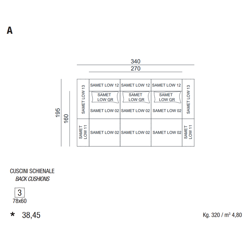 SAMET LOW A - Modularna sofa s jastucima