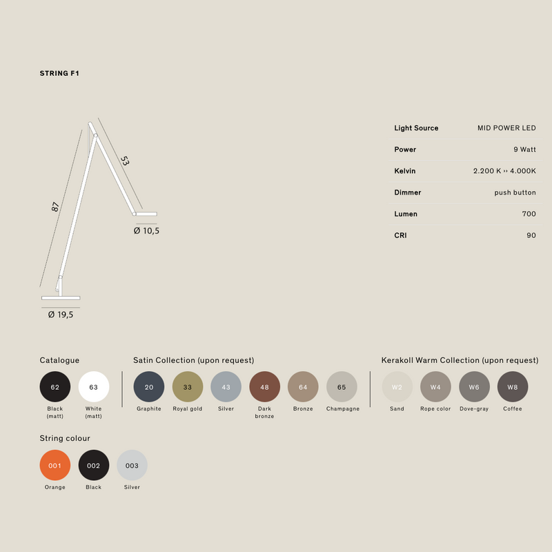 STRING F1 Podna lampa | Satinska kolekcija