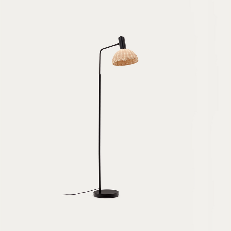 DAMILA Floor lamp in rattan and black metal