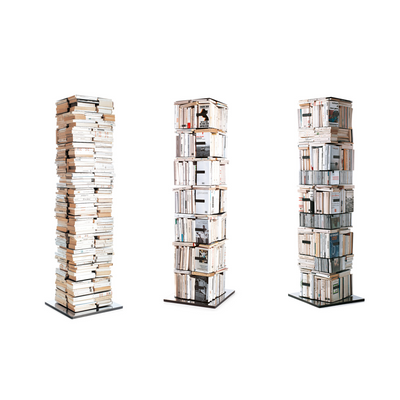 PTOLOMEO X4 Free standing 360° revolving steel bookcase.