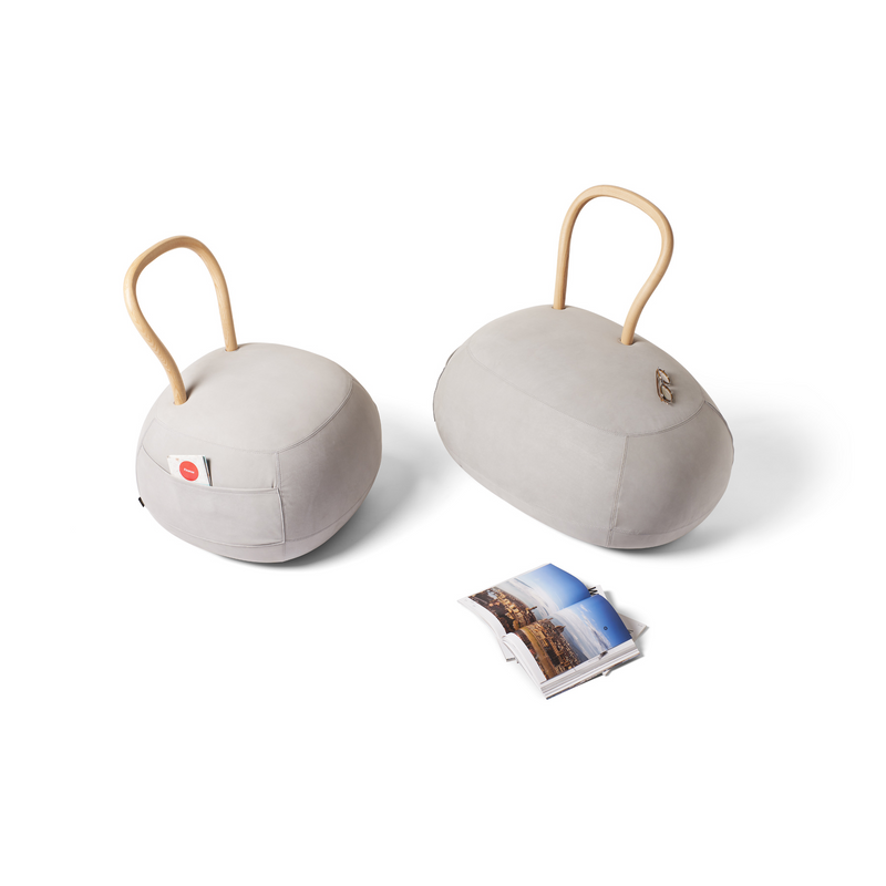 YUM YUM A soft padded pouf with a strong wooden backrest