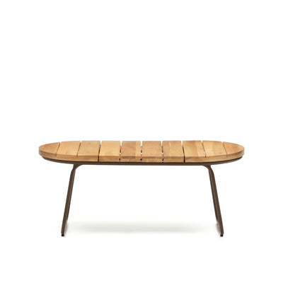SALGUER Outdoor coffee table in solid acacia & brown steel