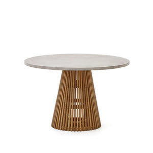 ALCAUFAR Round outdoor table made of solid teak wood and grey cement