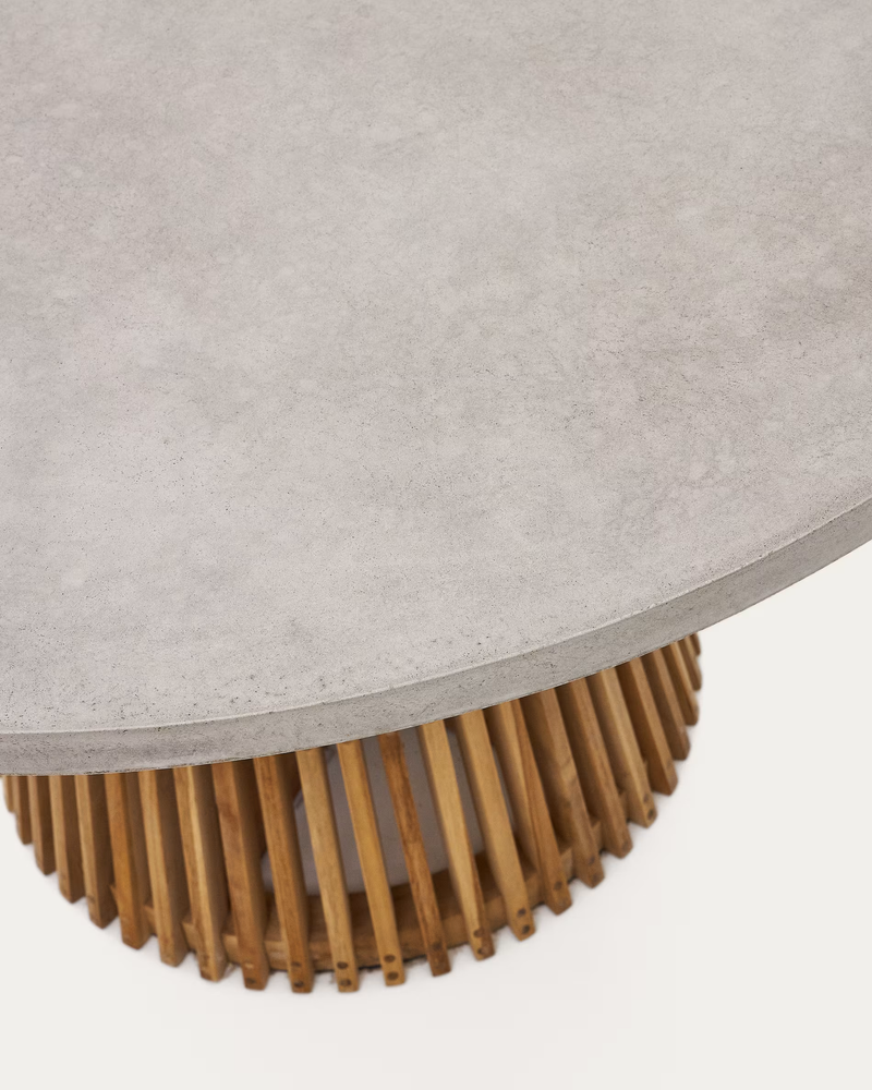 ALCAUFAR Okrugli vanjski stol od punog drva tikovine i sivog cementa