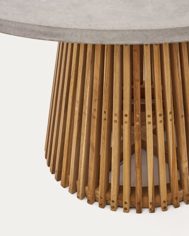 ALCAUFAR Okrugli vanjski stol od punog drva tikovine i sivog cementa