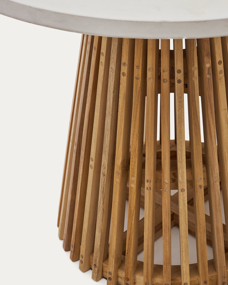 ALCAUFAR Okrugli vanjski stol od punog drva tikovine i sivog cementa