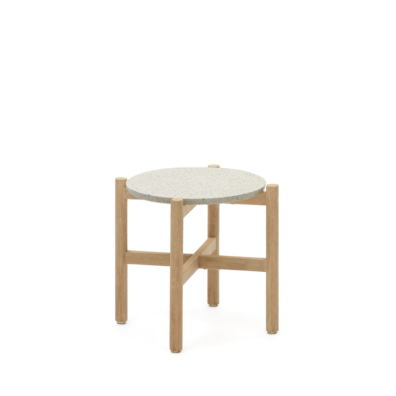 POLA Cement and solid eucalyptus wood side table, Ø 50 cm