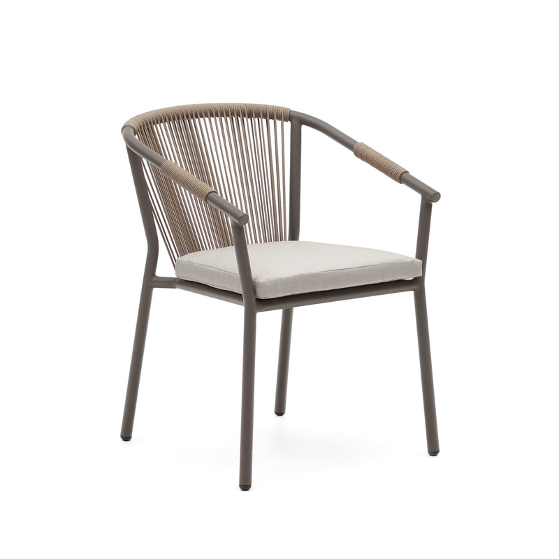 XELIDA stackable garden chair in aluminium and brown cord