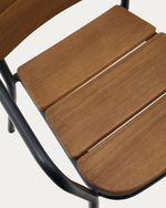 ALGUERET Chair made of solid eucalyptus wood with natural finish and black aluminum