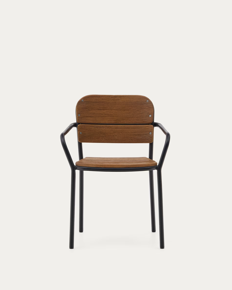 ALGUERET Chair made of solid eucalyptus wood with natural finish and black aluminum