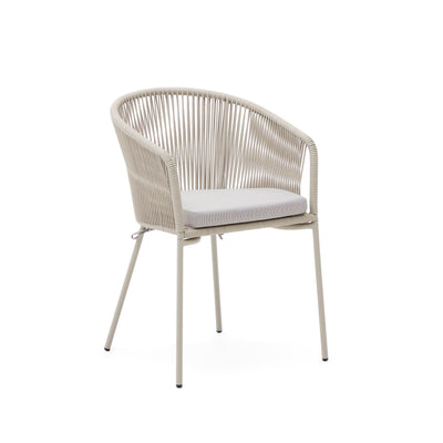 YANET chair with synthetic rope in ecru and galvanized steel legs