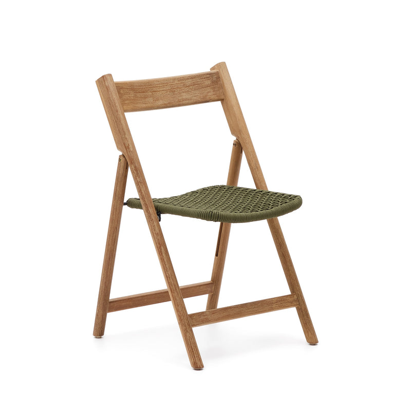 DANDARA Folding chair in solid acacia wood with steel structure and green 100% FSC cord