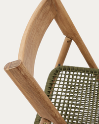 DANDARA Folding chair in solid acacia wood with steel structure and green 100% FSC cord