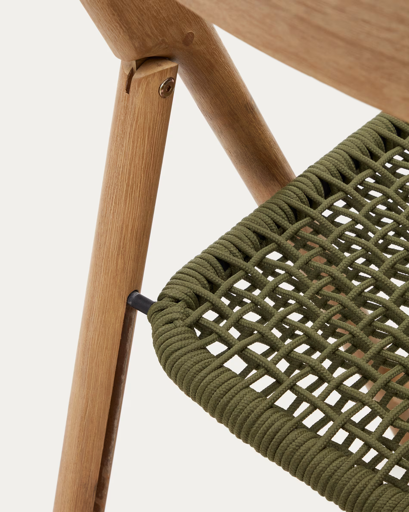 DANDARA Sklopiva stolica od punog drva akacije s čeličnom strukturom i zelenim 100% FSC užetom