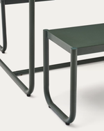 SOTIL Set of 2 Benches and Galvanized Steel Table with Green Finish