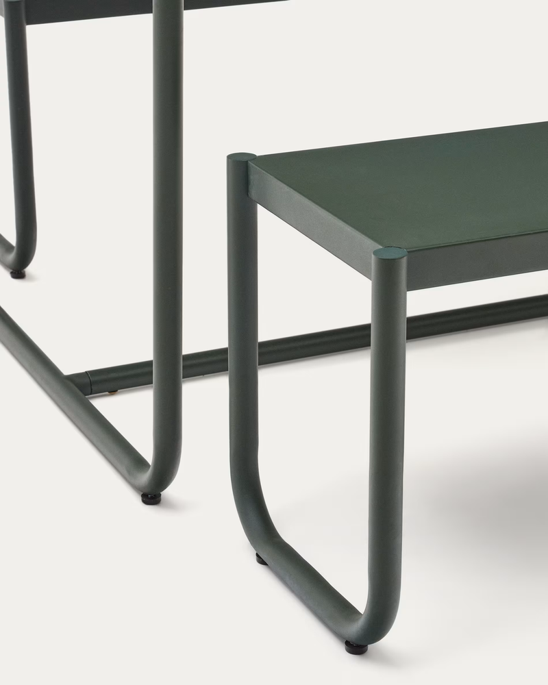 SOTIL Set of 2 Benches and Galvanized Steel Table with Green Finish