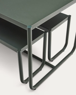 SOTIL Set of 2 Benches and Galvanized Steel Table with Green Finish