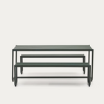 SOTIL Set of 2 Benches and Galvanized Steel Table with Green Finish