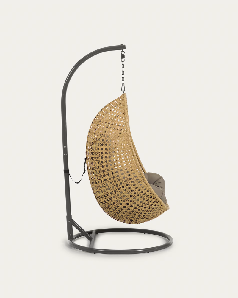 CIRA Hanging armchair with dark/light grey base with natural finish