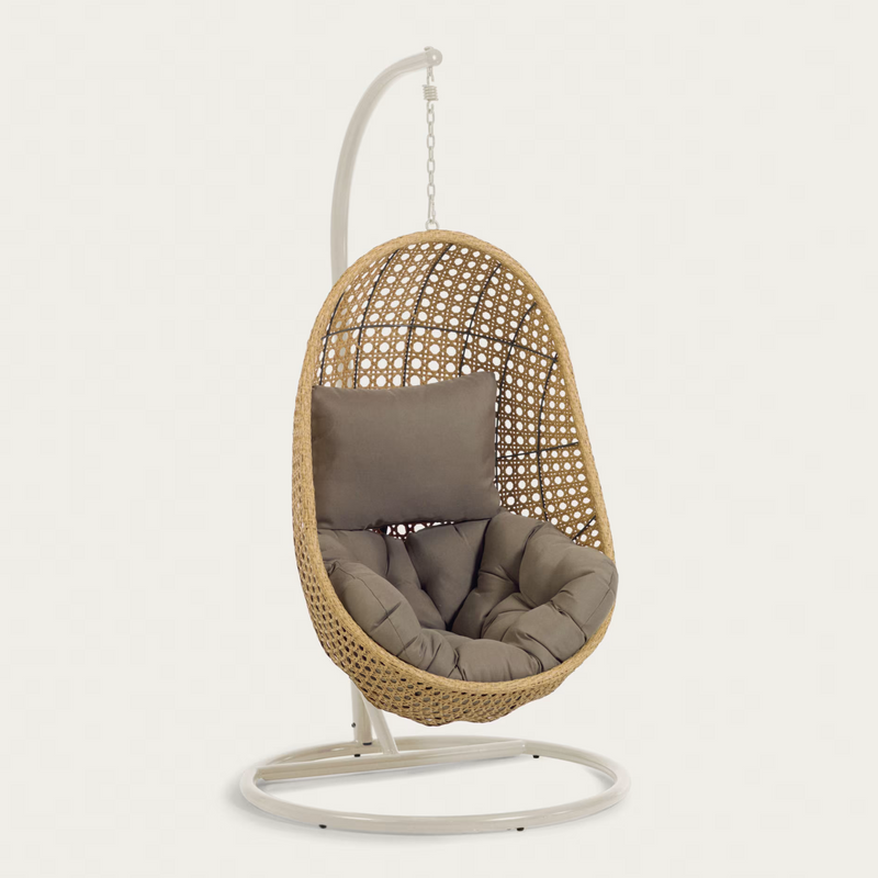 CIRA Hanging armchair with dark/light grey base with natural finish