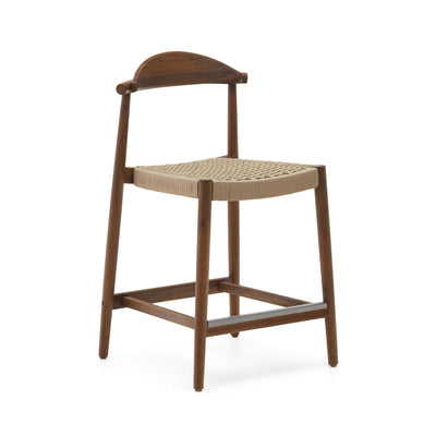 NINA solid acacia wood stool with walnut finish and beige rope