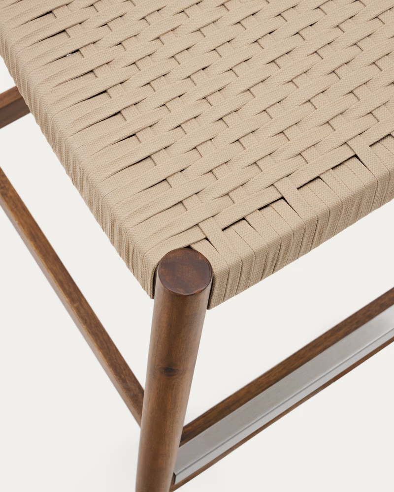 NINA Visoka stolica od punog bagremovog drva s walnut završnom obradom i bež užetom