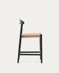 NINA stool made of solid acacia wood with black finish and beige rope