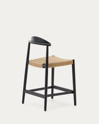 NINA stool made of solid acacia wood with black finish and beige rope