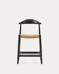 NINA stool made of solid acacia wood with black finish and beige rope