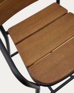 ALGUERET Stool Solid Eucalyptus Wood Natural Finish and Black Aluminum